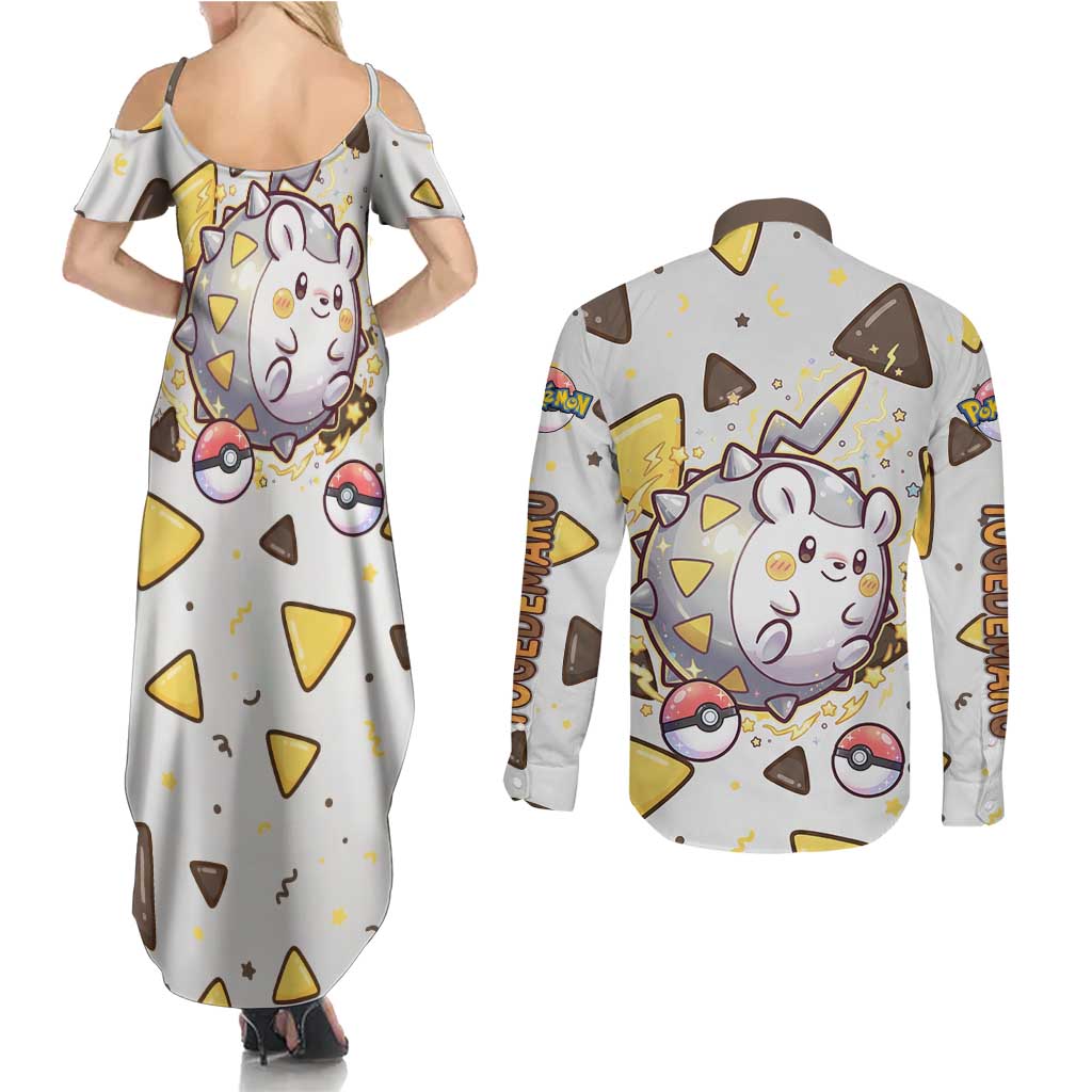 Togedemaru Couples Matching Summer Maxi Dress and Long Sleeve Button Shirt Cute Electric Nacho Pop Art