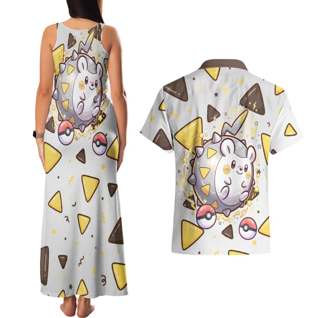 Togedemaru Couples Matching Tank Maxi Dress and Hawaiian Shirt Cute Electric Nacho Pop Art