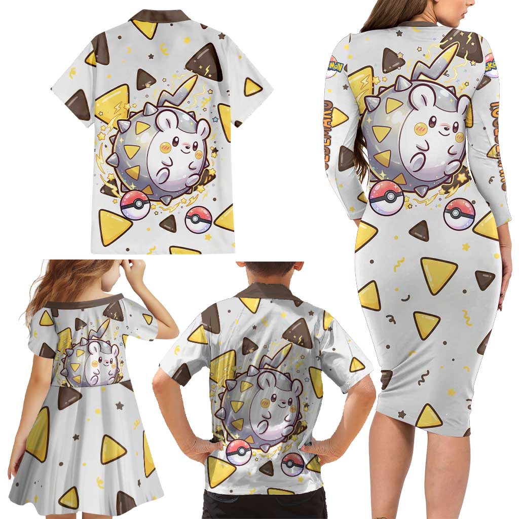 Togedemaru Family Matching Long Sleeve Bodycon Dress and Hawaiian Shirt Cute Electric Nacho Pop Art