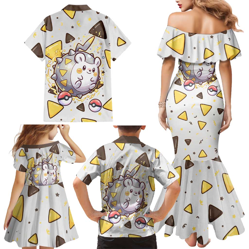 Togedemaru Family Matching Mermaid Dress and Hawaiian Shirt Cute Electric Nacho Pop Art
