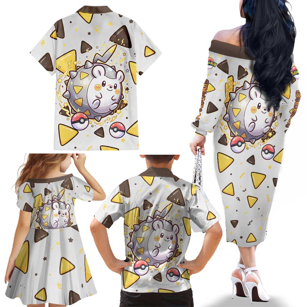 Togedemaru Family Matching Off The Shoulder Long Sleeve Dress and Hawaiian Shirt Cute Electric Nacho Pop Art