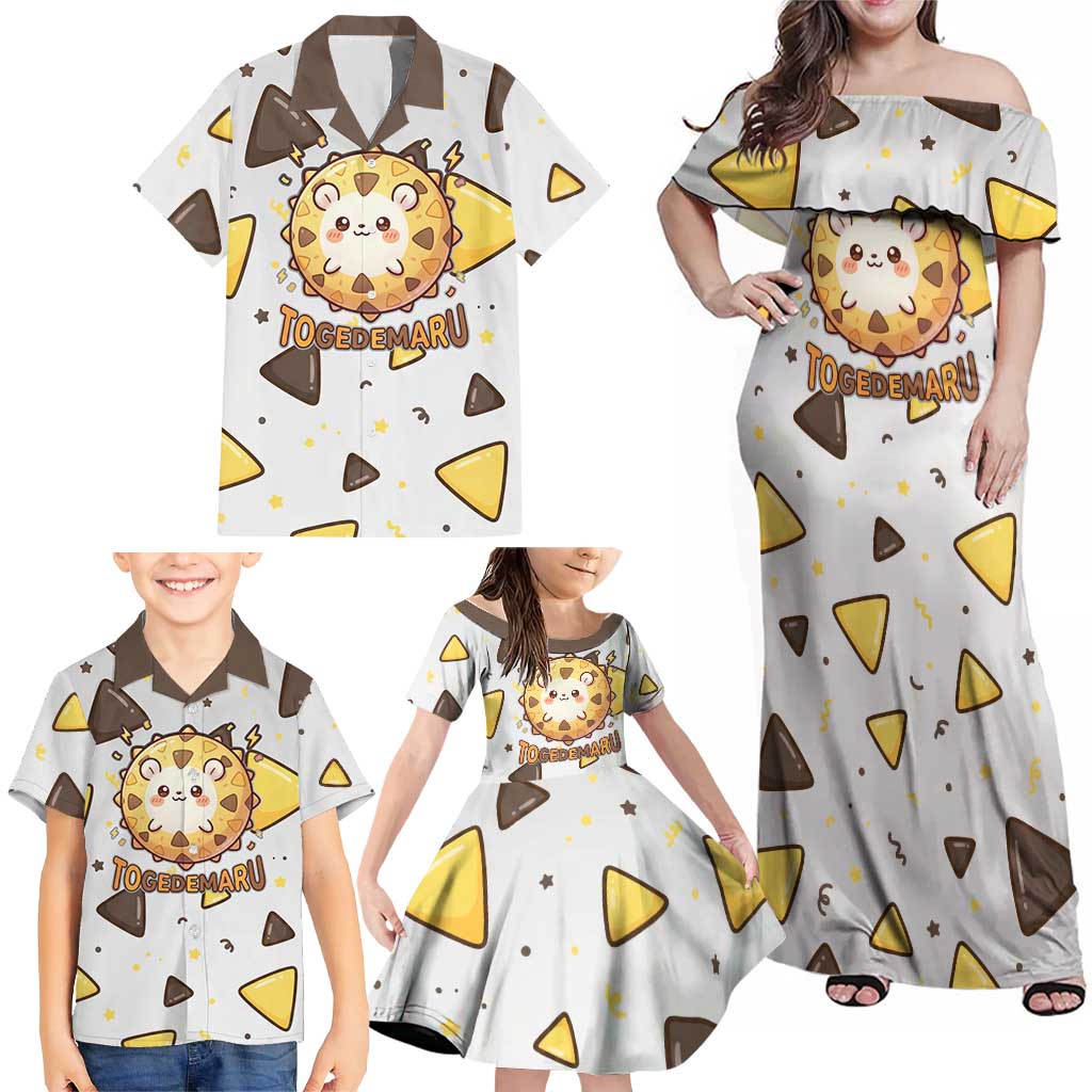 Togedemaru Family Matching Off Shoulder Maxi Dress and Hawaiian Shirt Cute Electric Nacho Pop Art