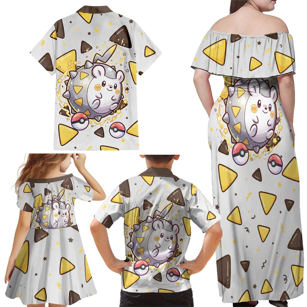 Togedemaru Family Matching Off Shoulder Maxi Dress and Hawaiian Shirt Cute Electric Nacho Pop Art