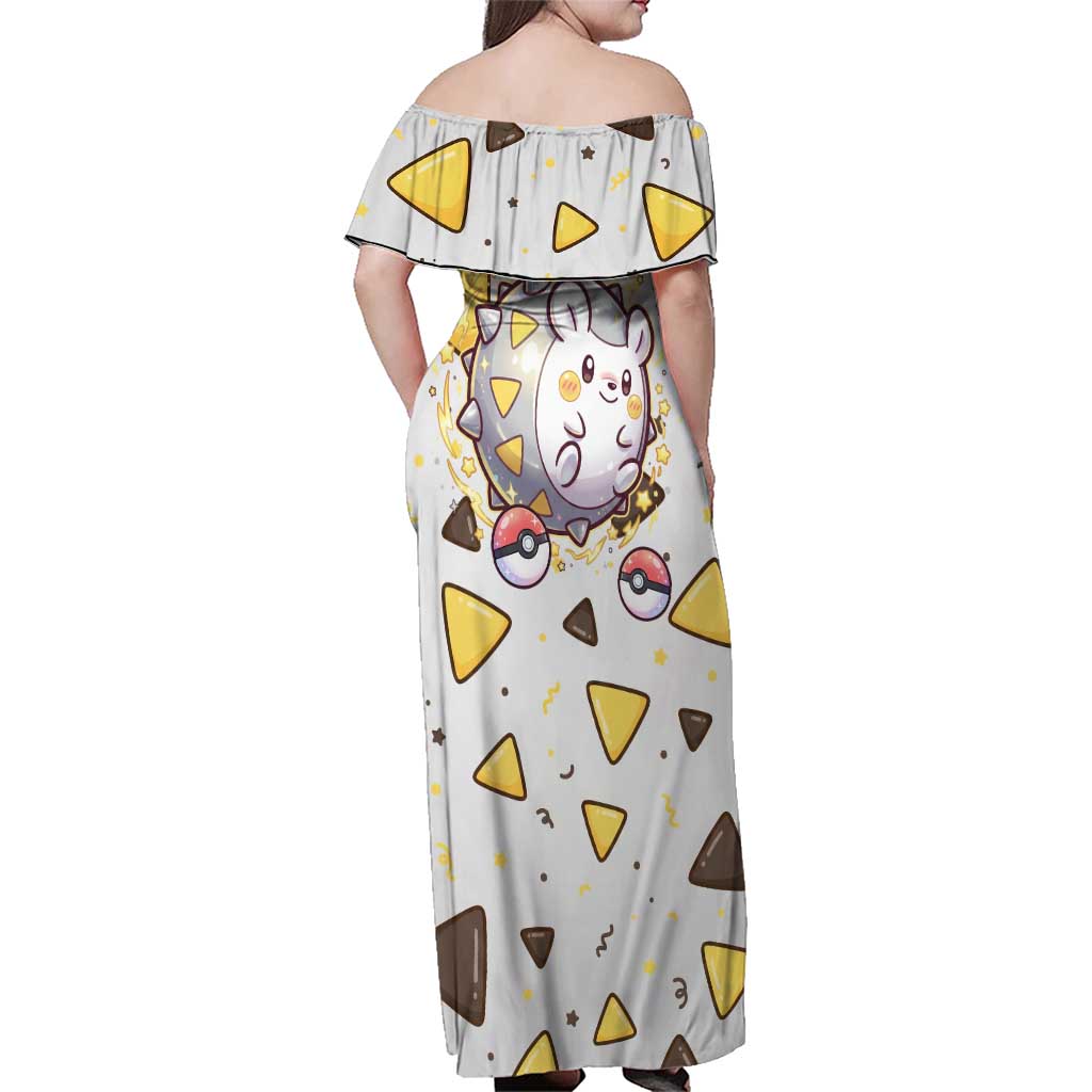 Togedemaru Family Matching Off Shoulder Maxi Dress and Hawaiian Shirt Cute Electric Nacho Pop Art