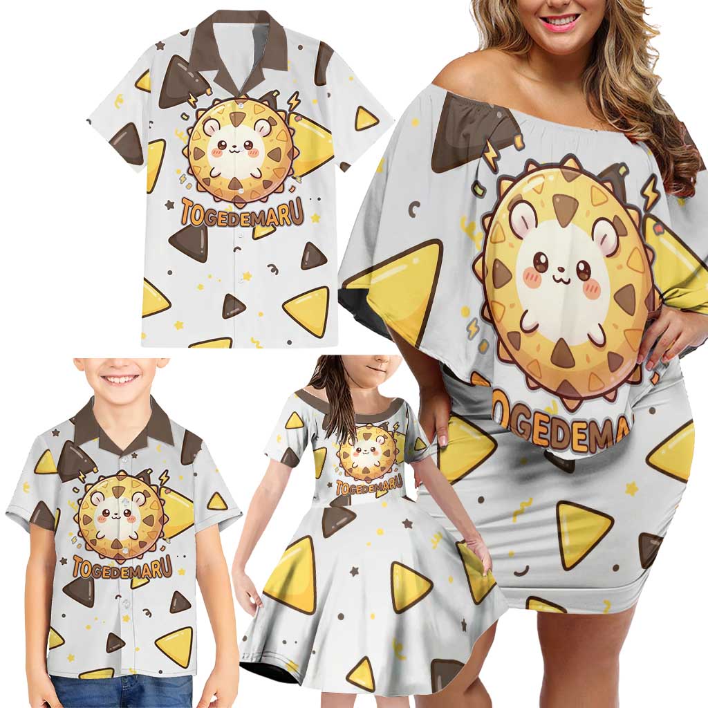 Togedemaru Family Matching Off Shoulder Short Dress and Hawaiian Shirt Cute Electric Nacho Pop Art