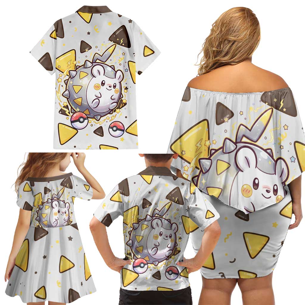 Togedemaru Family Matching Off Shoulder Short Dress and Hawaiian Shirt Cute Electric Nacho Pop Art