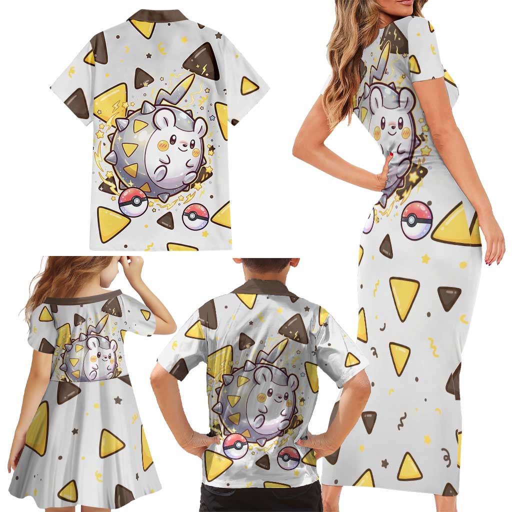 Togedemaru Family Matching Short Sleeve Bodycon Dress and Hawaiian Shirt Cute Electric Nacho Pop Art