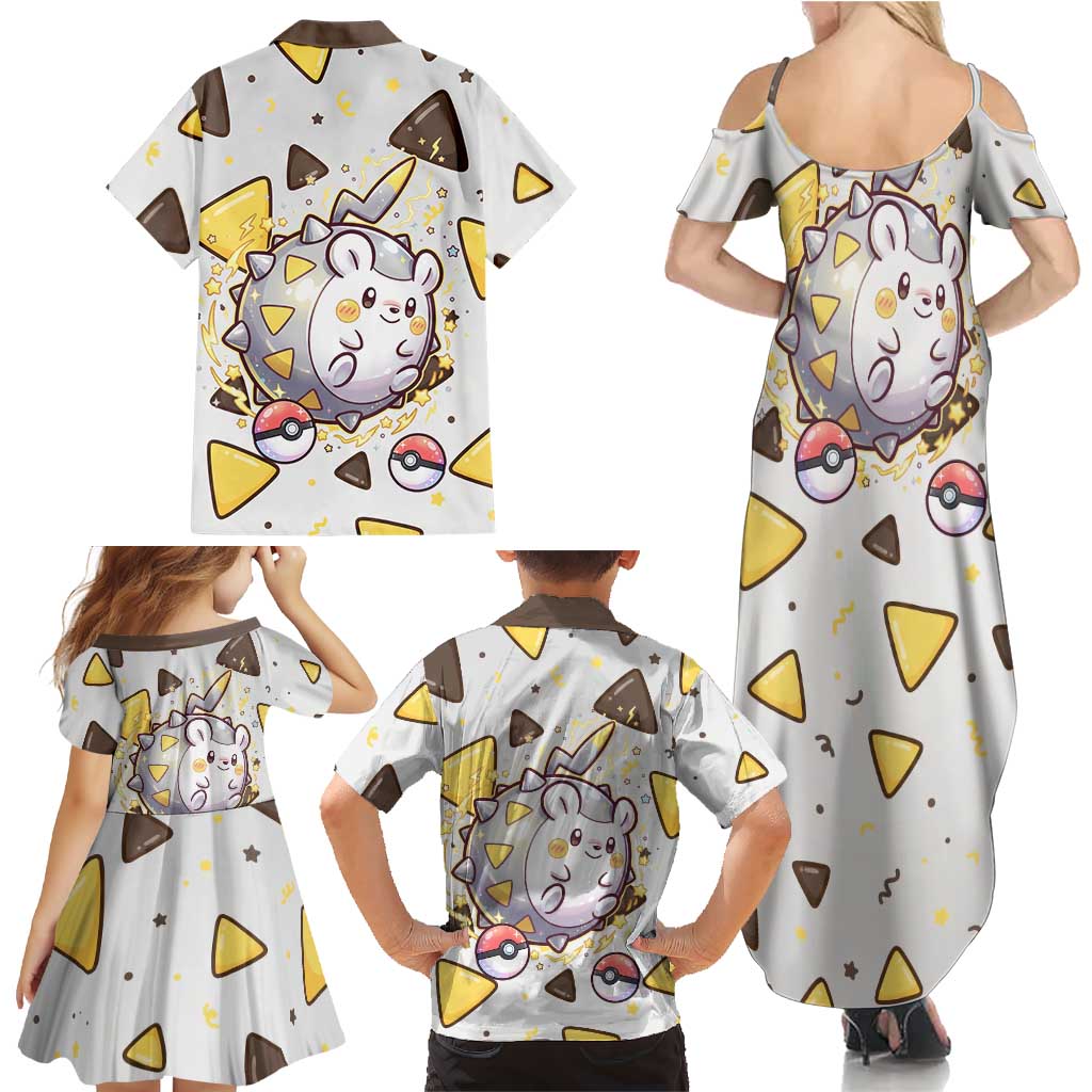 Togedemaru Family Matching Summer Maxi Dress and Hawaiian Shirt Cute Electric Nacho Pop Art