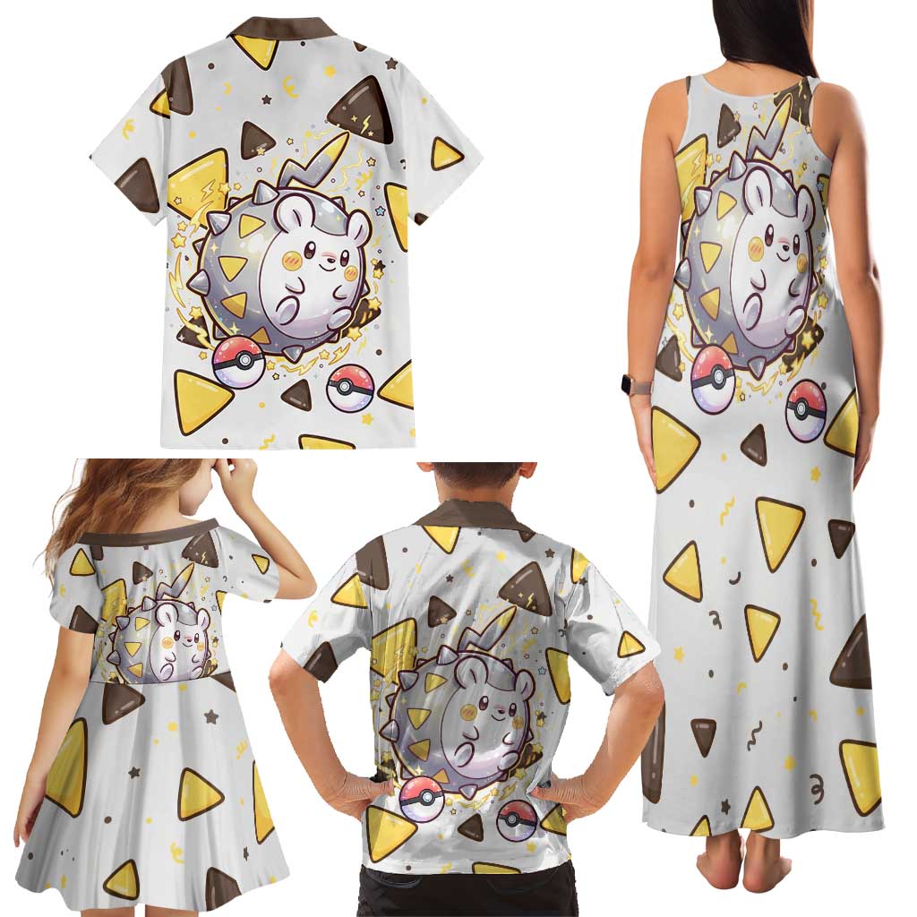 Togedemaru Family Matching Tank Maxi Dress and Hawaiian Shirt Cute Electric Nacho Pop Art