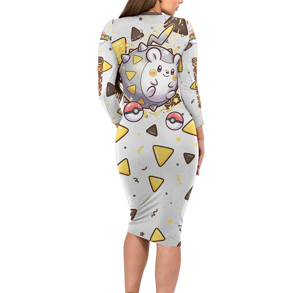 Togedemaru Long Sleeve Bodycon Dress Cute Electric Nacho Pop Art