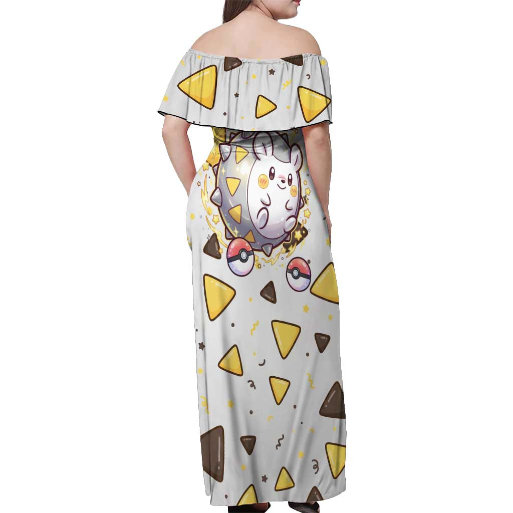 Togedemaru Off Shoulder Maxi Dress Cute Electric Nacho Pop Art