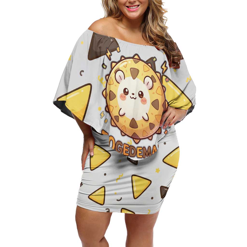 Togedemaru Off Shoulder Short Dress Cute Electric Nacho Pop Art