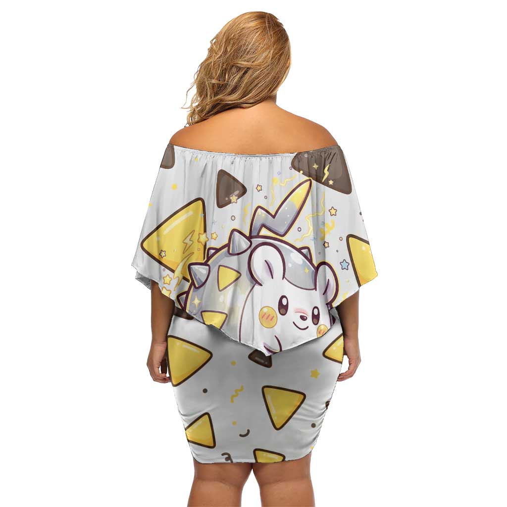 Togedemaru Off Shoulder Short Dress Cute Electric Nacho Pop Art