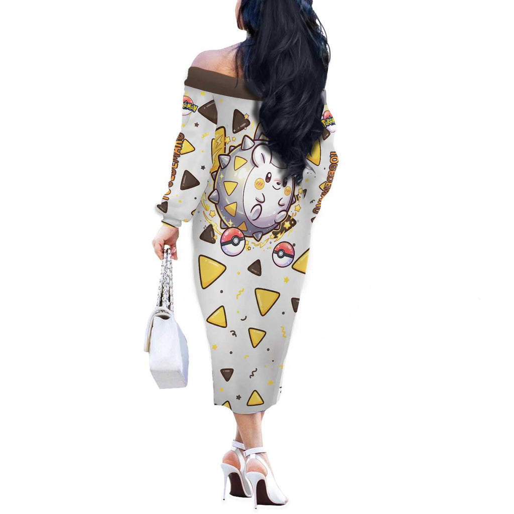 Togedemaru Off The Shoulder Long Sleeve Dress Cute Electric Nacho Pop Art