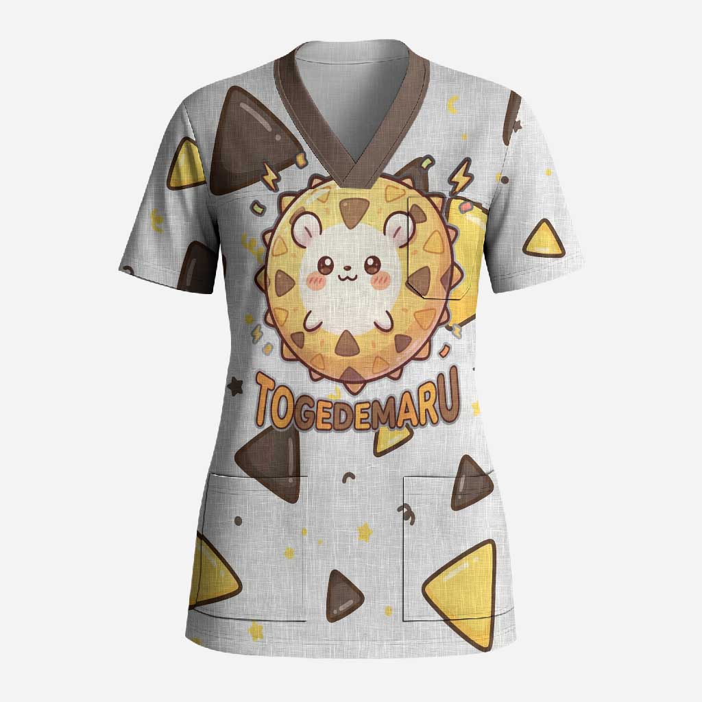 Togedemaru Scrub Top Cute Electric Nacho Pop Art