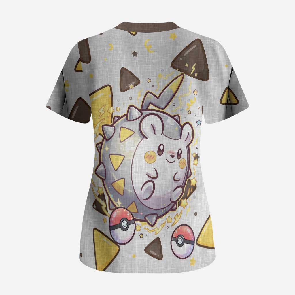 Togedemaru Scrub Top Cute Electric Nacho Pop Art