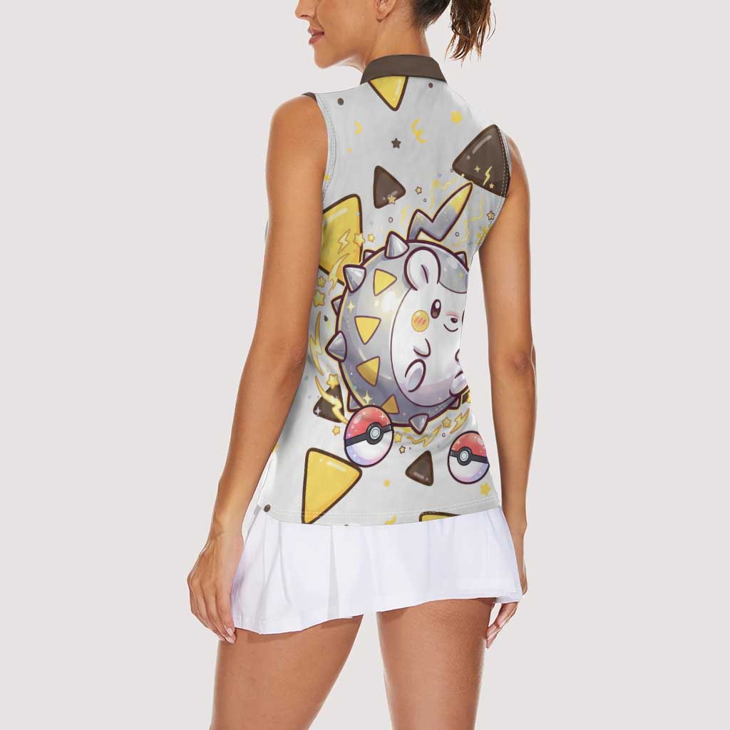 Togedemaru Women Sleeveless Polo Shirt Cute Electric Nacho Pop Art