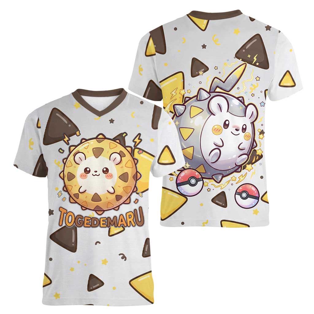 Togedemaru Women V-Neck T-Shirt Cute Electric Nacho Pop Art
