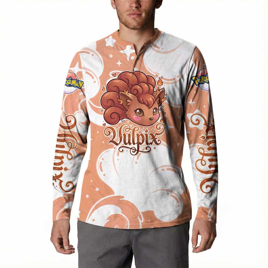 Vulpix Button Sweatshirt Vintage Flame Swirl Art
