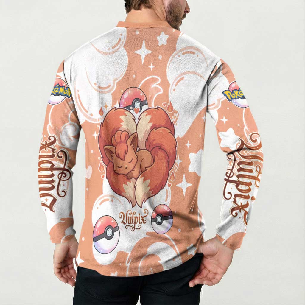 Vulpix Button Sweatshirt Vintage Flame Swirl Art