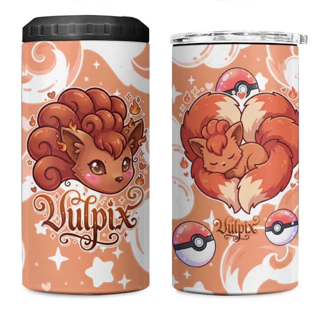 Vulpix 4 in 1 Can Cooler Tumbler Vintage Flame Swirl Art
