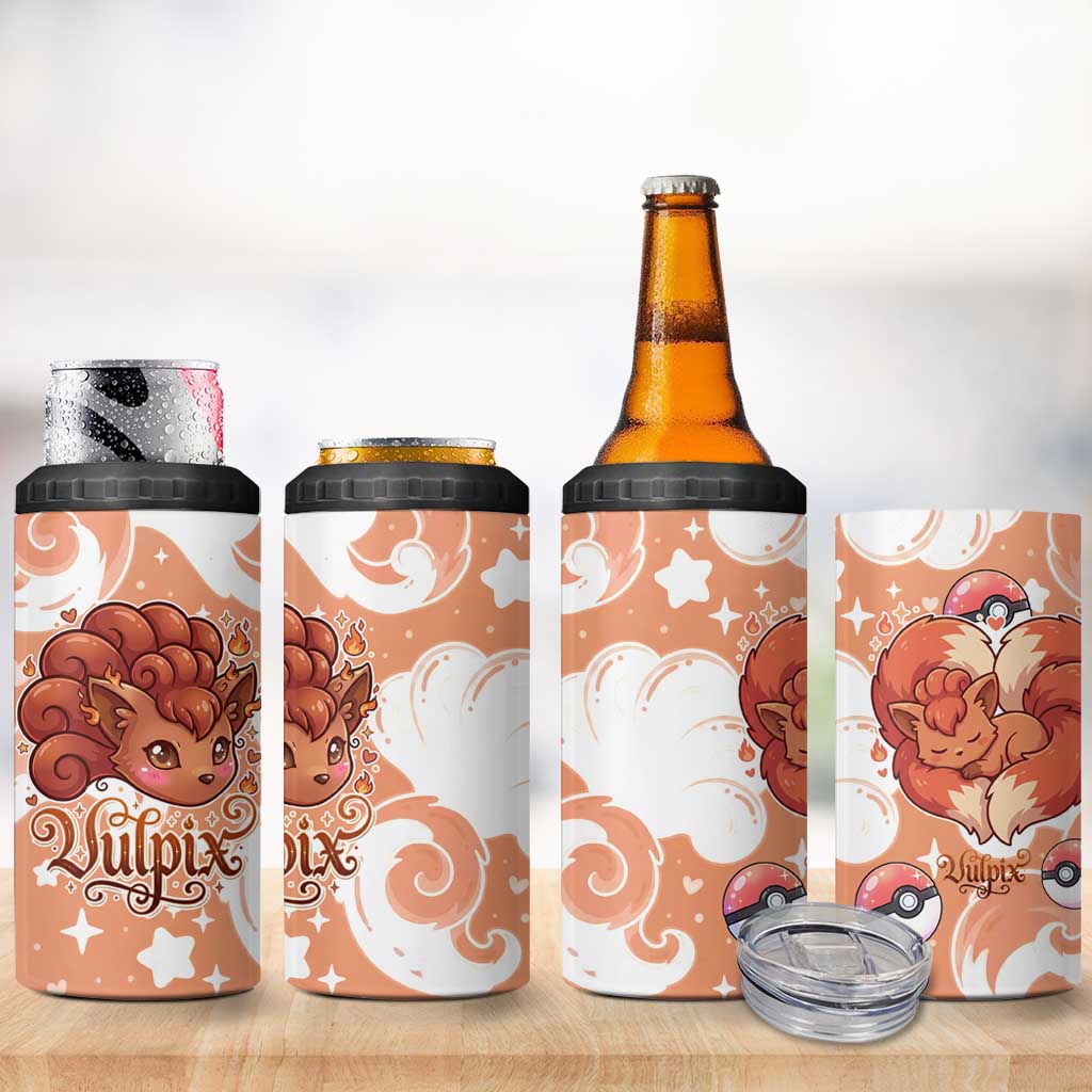 Vulpix 4 in 1 Can Cooler Tumbler Vintage Flame Swirl Art