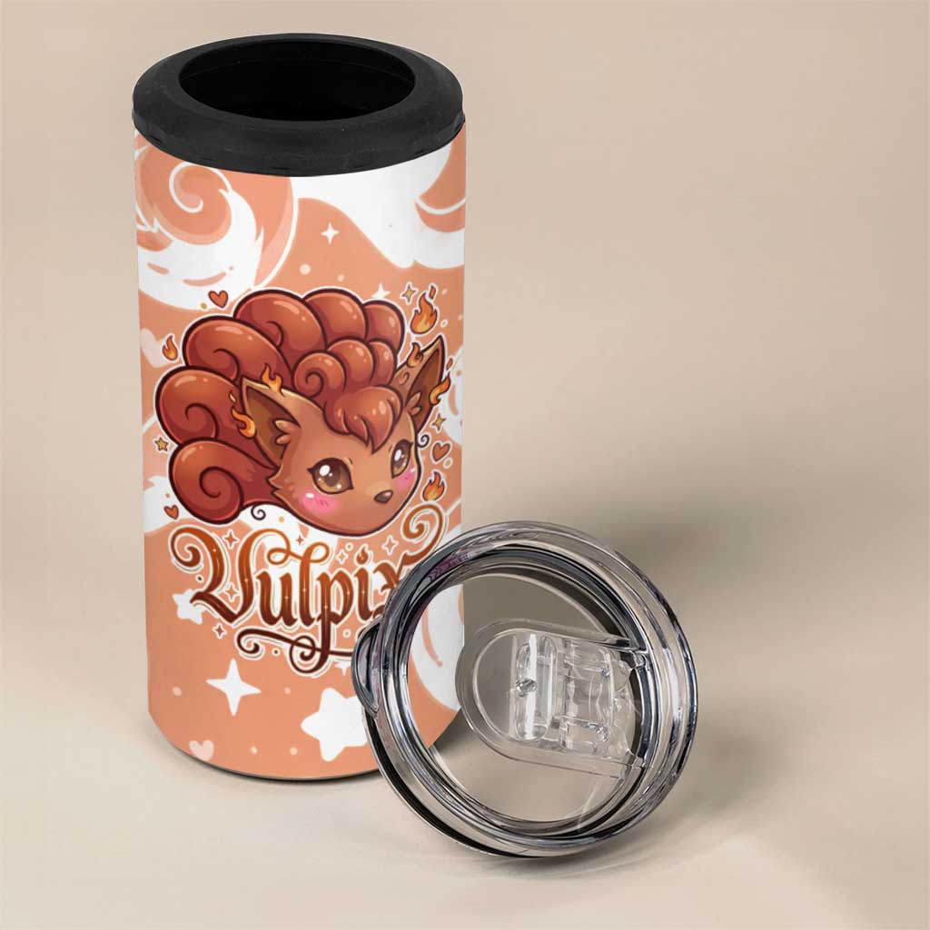 Vulpix 4 in 1 Can Cooler Tumbler Vintage Flame Swirl Art