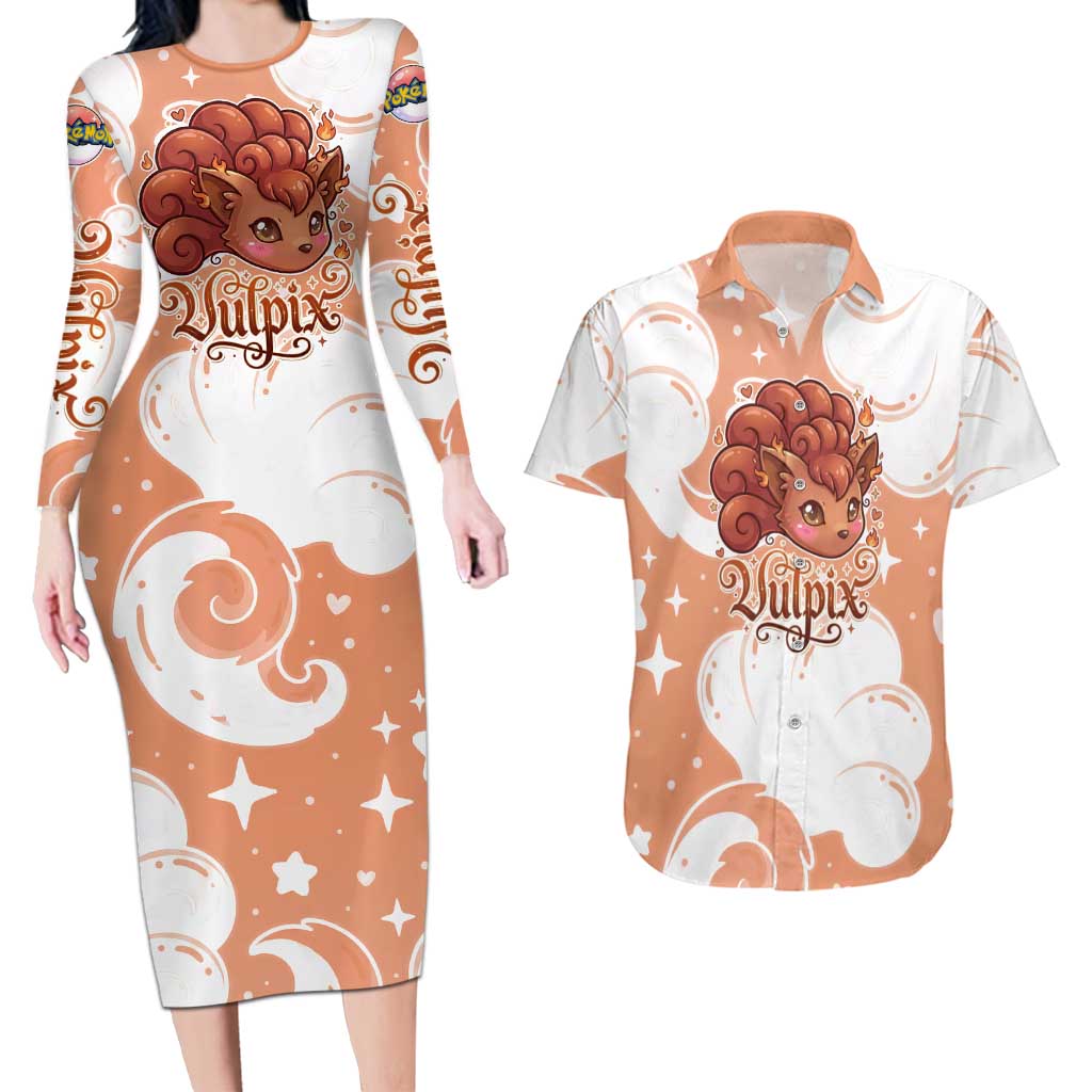 Vulpix Couples Matching Long Sleeve Bodycon Dress and Hawaiian Shirt Vintage Flame Swirl Art