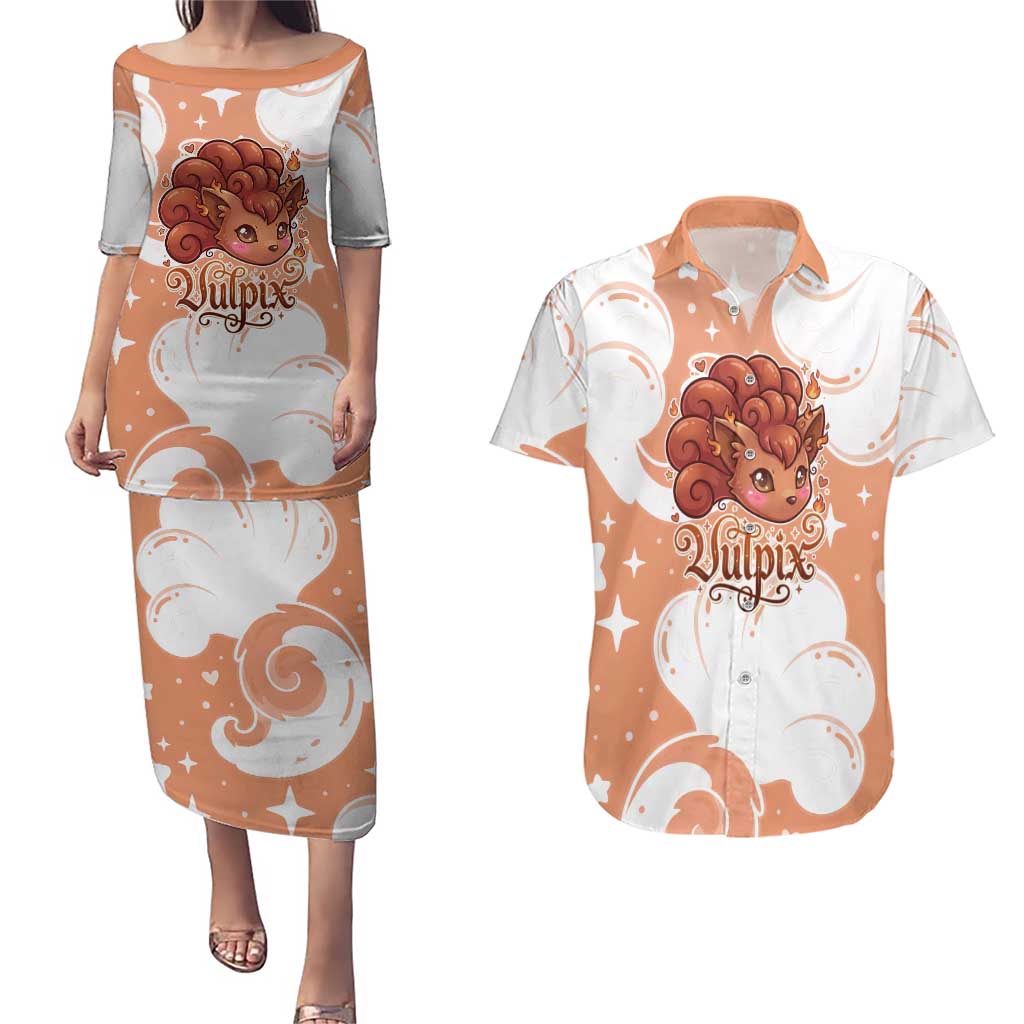 Vulpix Couples Matching Puletasi and Hawaiian Shirt Vintage Flame Swirl Art