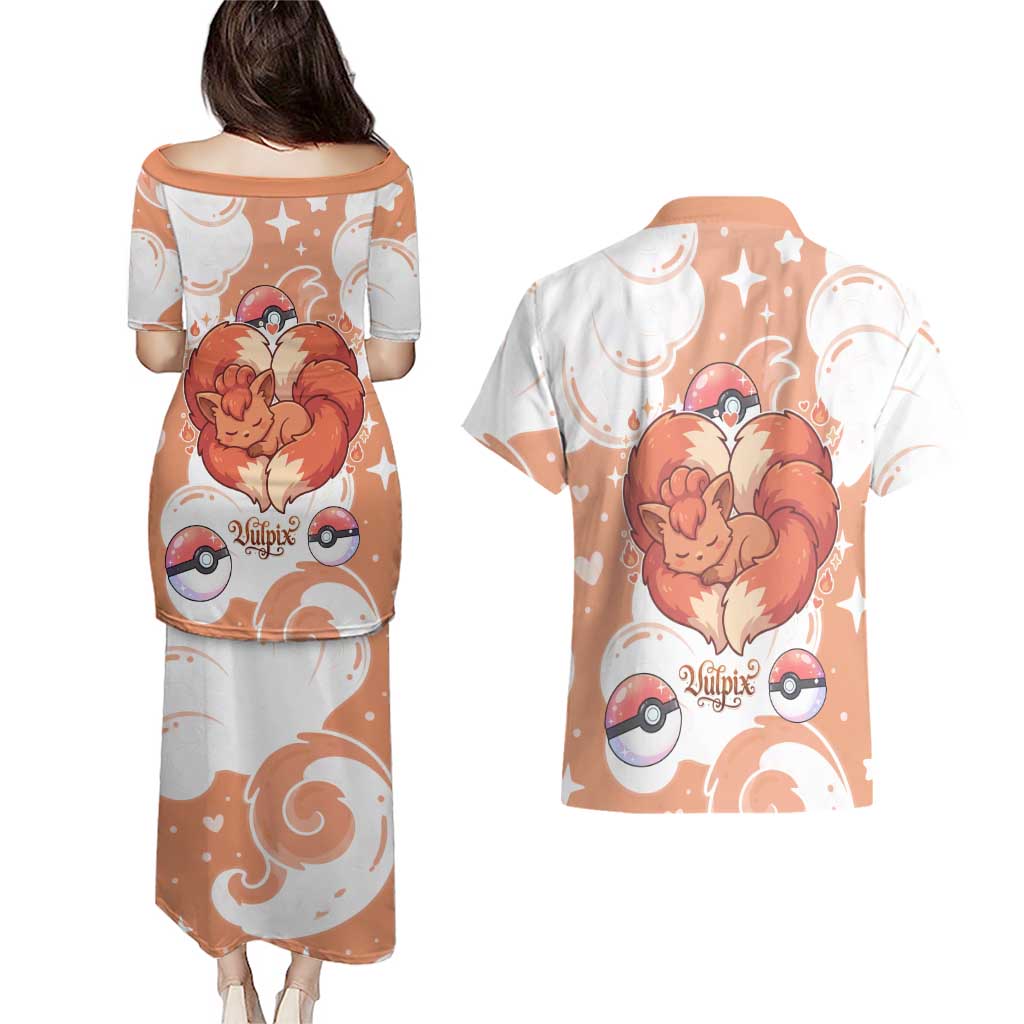 Vulpix Couples Matching Puletasi and Hawaiian Shirt Vintage Flame Swirl Art