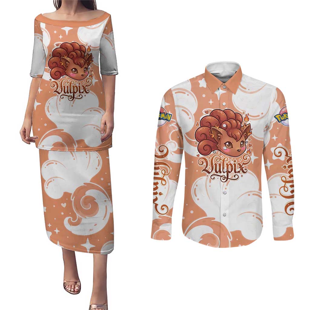 Vulpix Couples Matching Puletasi and Long Sleeve Button Shirt Vintage Flame Swirl Art