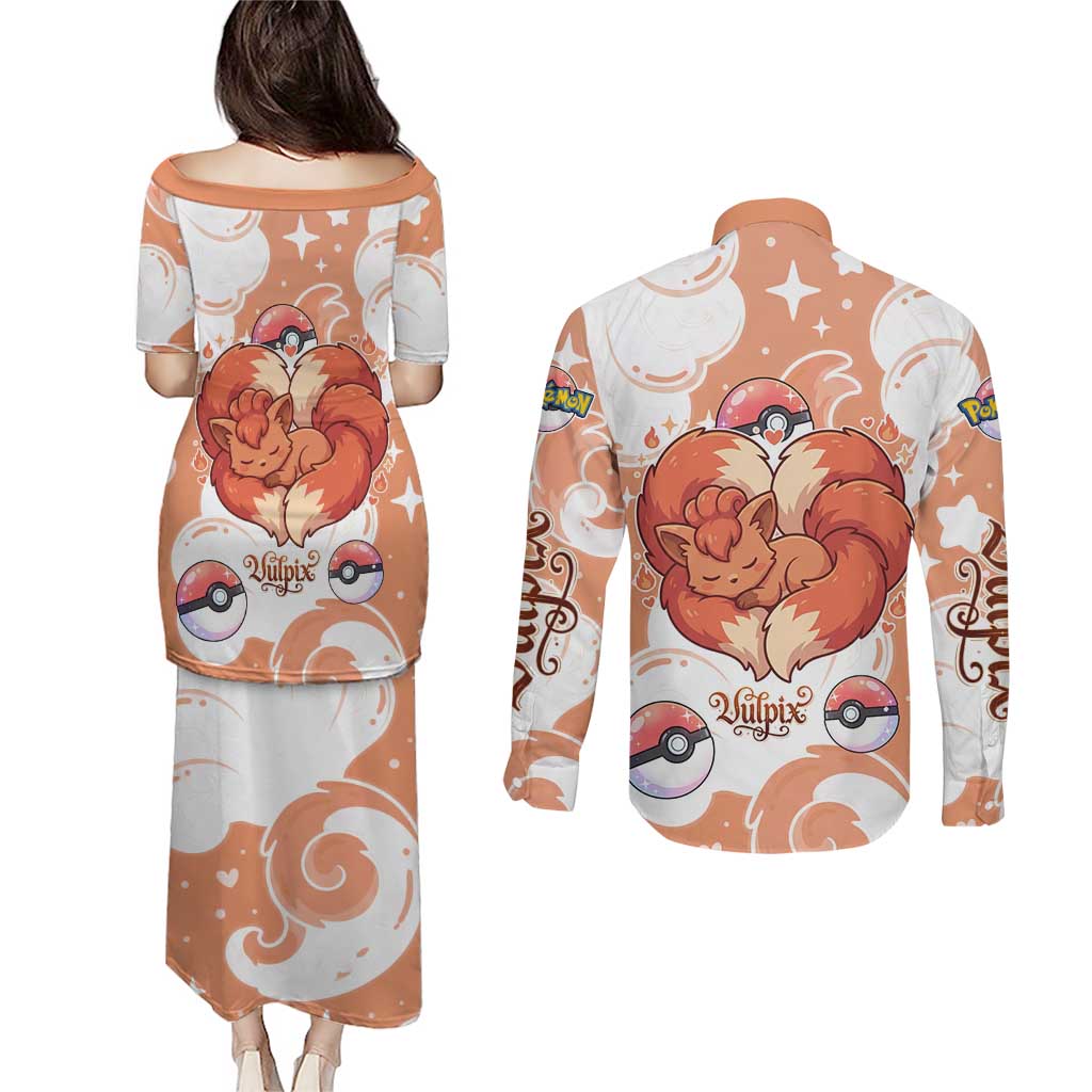 Vulpix Couples Matching Puletasi and Long Sleeve Button Shirt Vintage Flame Swirl Art