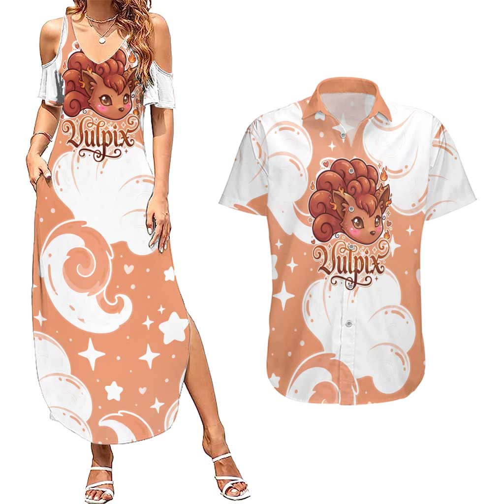 Vulpix Couples Matching Summer Maxi Dress and Hawaiian Shirt Vintage Flame Swirl Art