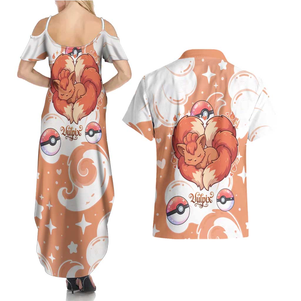 Vulpix Couples Matching Summer Maxi Dress and Hawaiian Shirt Vintage Flame Swirl Art