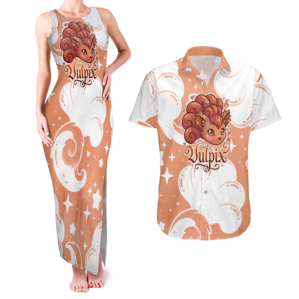 Vulpix Couples Matching Tank Maxi Dress and Hawaiian Shirt Vintage Flame Swirl Art