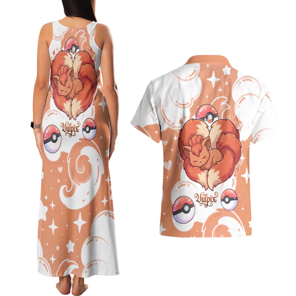 Vulpix Couples Matching Tank Maxi Dress and Hawaiian Shirt Vintage Flame Swirl Art