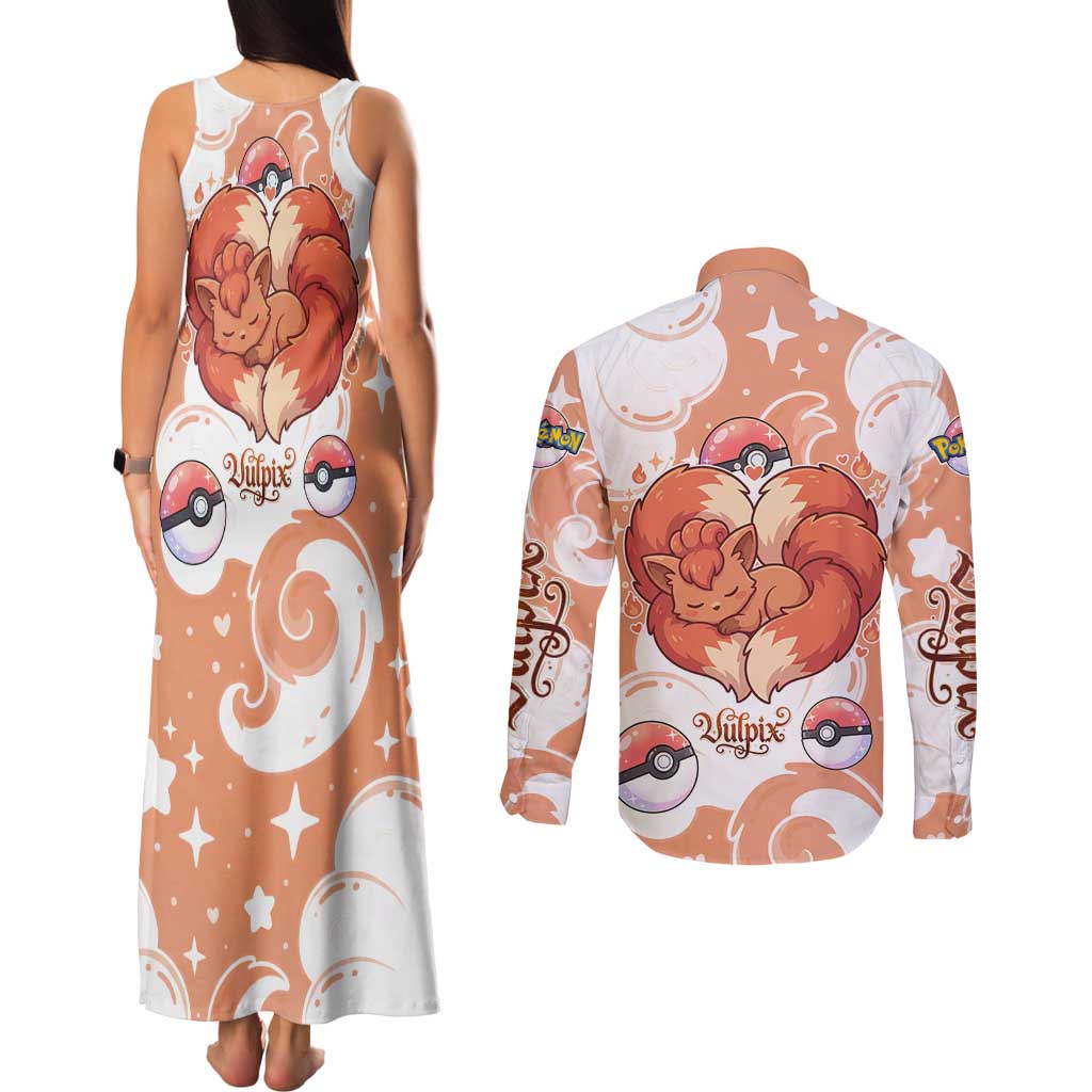Vulpix Couples Matching Tank Maxi Dress and Long Sleeve Button Shirt Vintage Flame Swirl Art