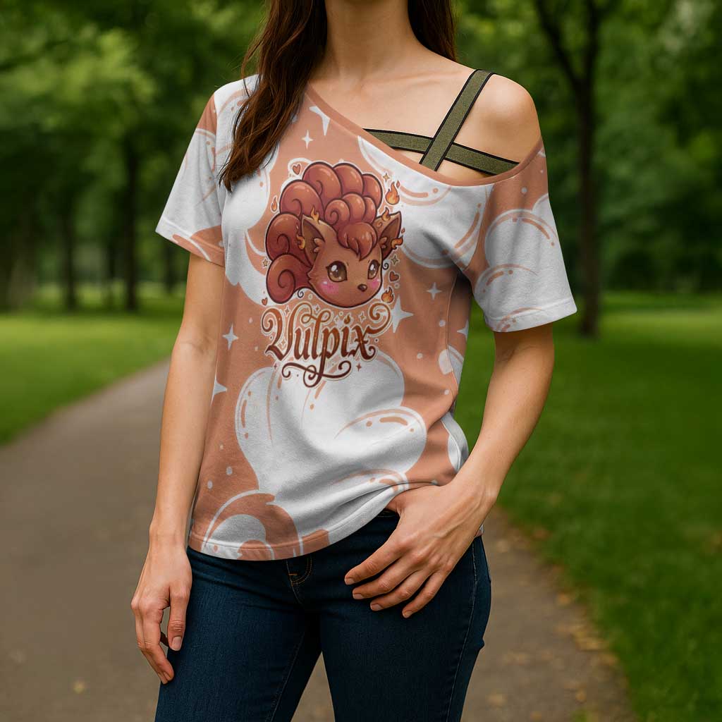 Vulpix Cross Shoulder Shirt Vintage Flame Swirl Art