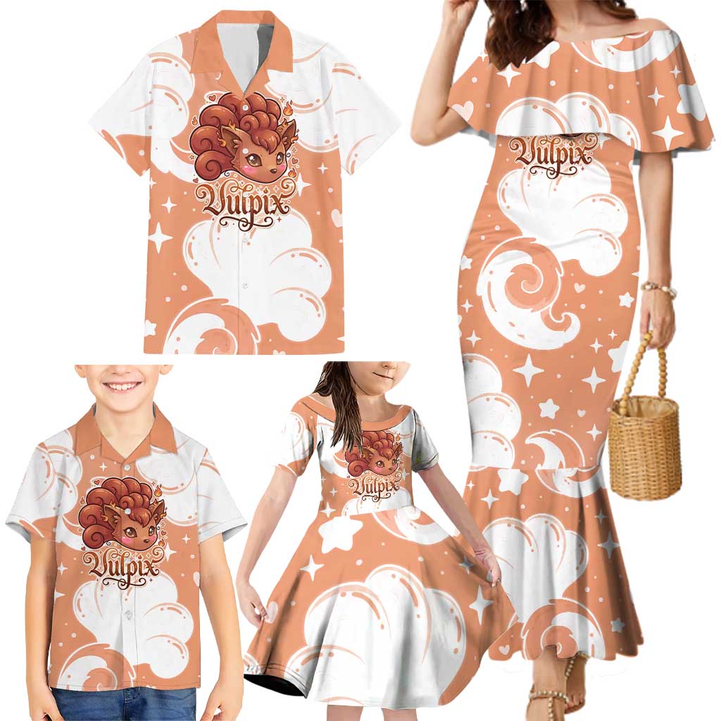 Vulpix Family Matching Mermaid Dress and Hawaiian Shirt Vintage Flame Swirl Art