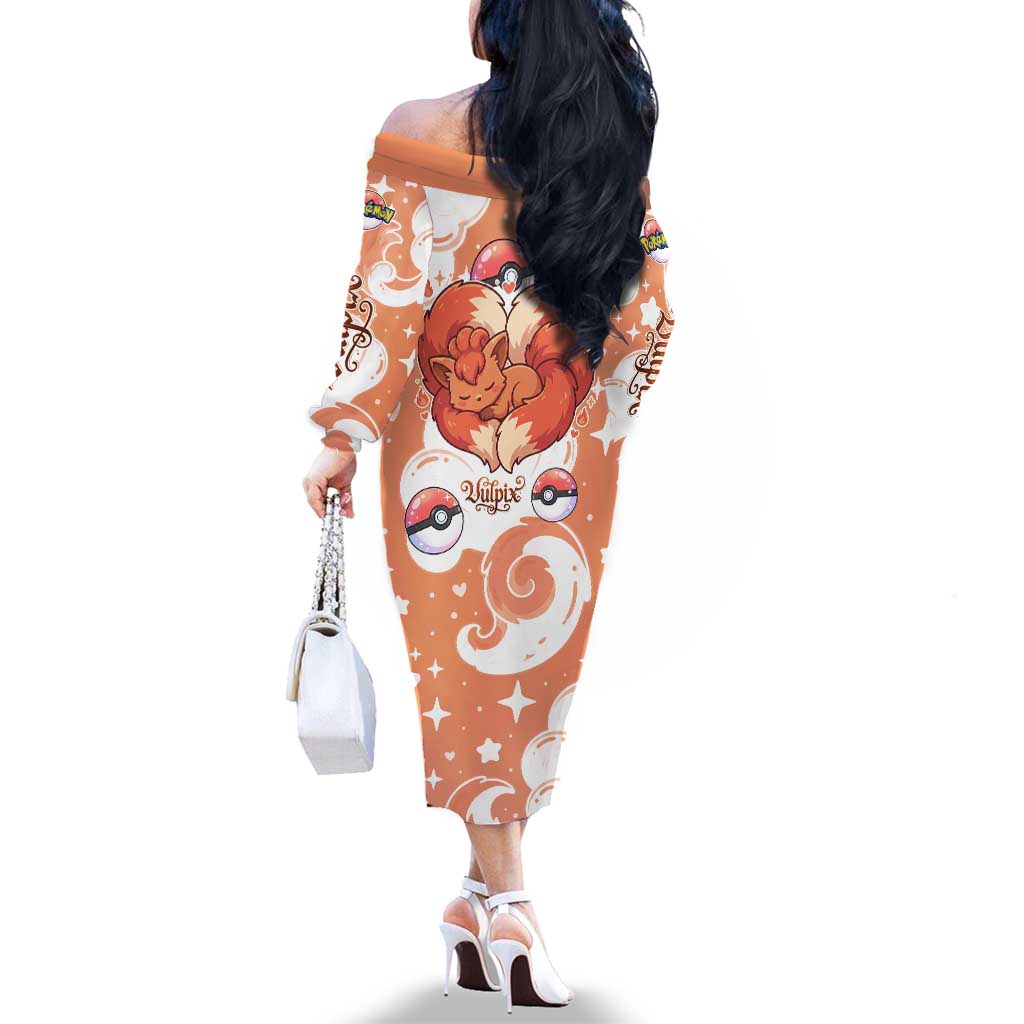 Vulpix Family Matching Off The Shoulder Long Sleeve Dress and Hawaiian Shirt Vintage Flame Swirl Art