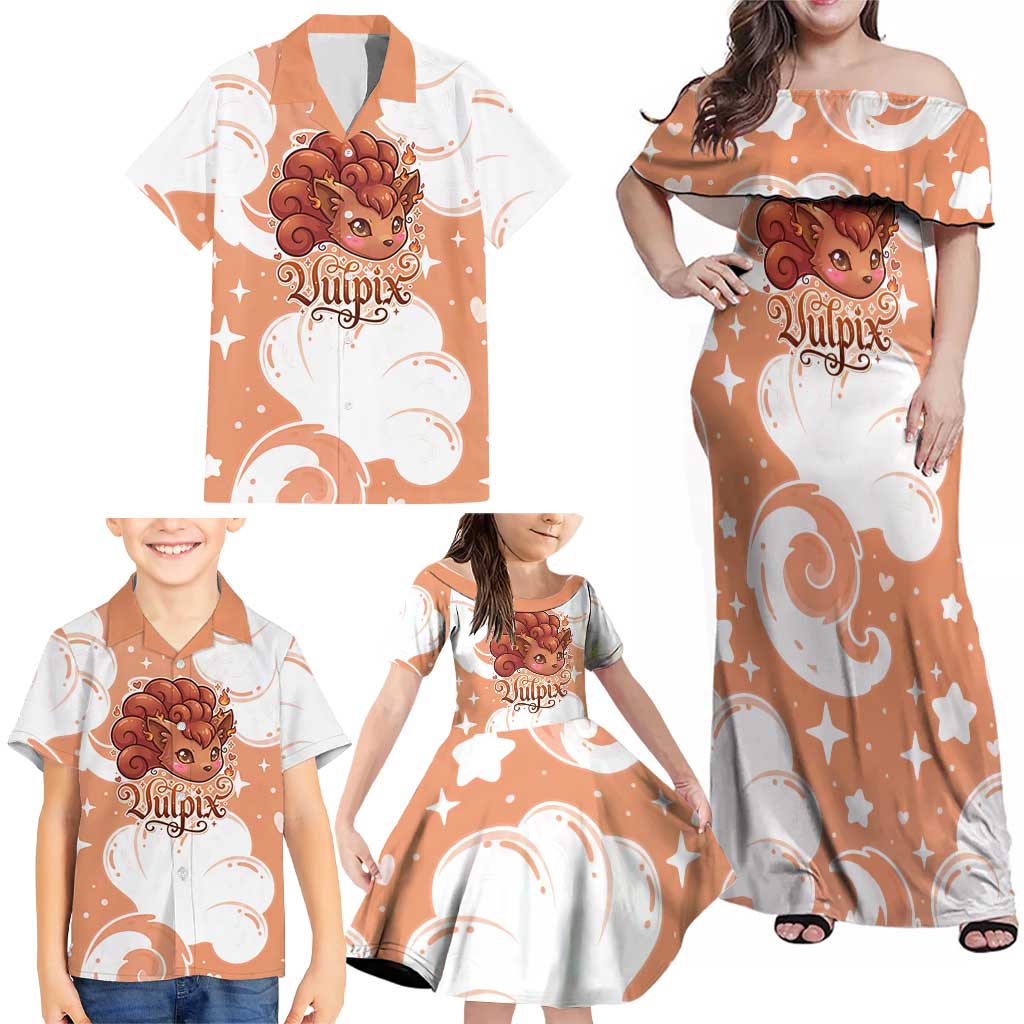 Vulpix Family Matching Off Shoulder Maxi Dress and Hawaiian Shirt Vintage Flame Swirl Art