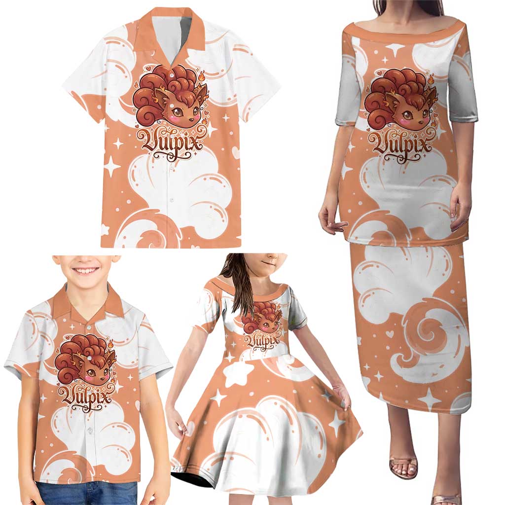 Vulpix Family Matching Puletasi and Hawaiian Shirt Vintage Flame Swirl Art