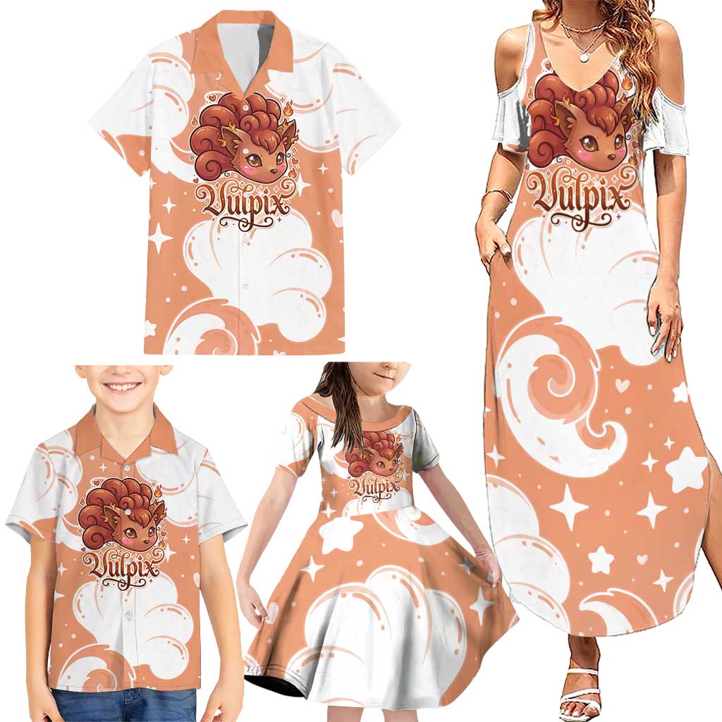Vulpix Family Matching Summer Maxi Dress and Hawaiian Shirt Vintage Flame Swirl Art
