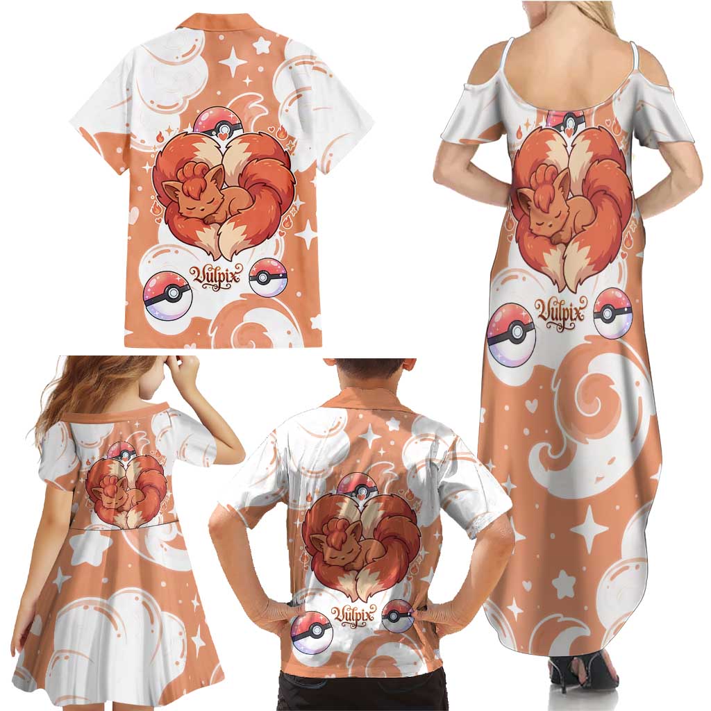 Vulpix Family Matching Summer Maxi Dress and Hawaiian Shirt Vintage Flame Swirl Art