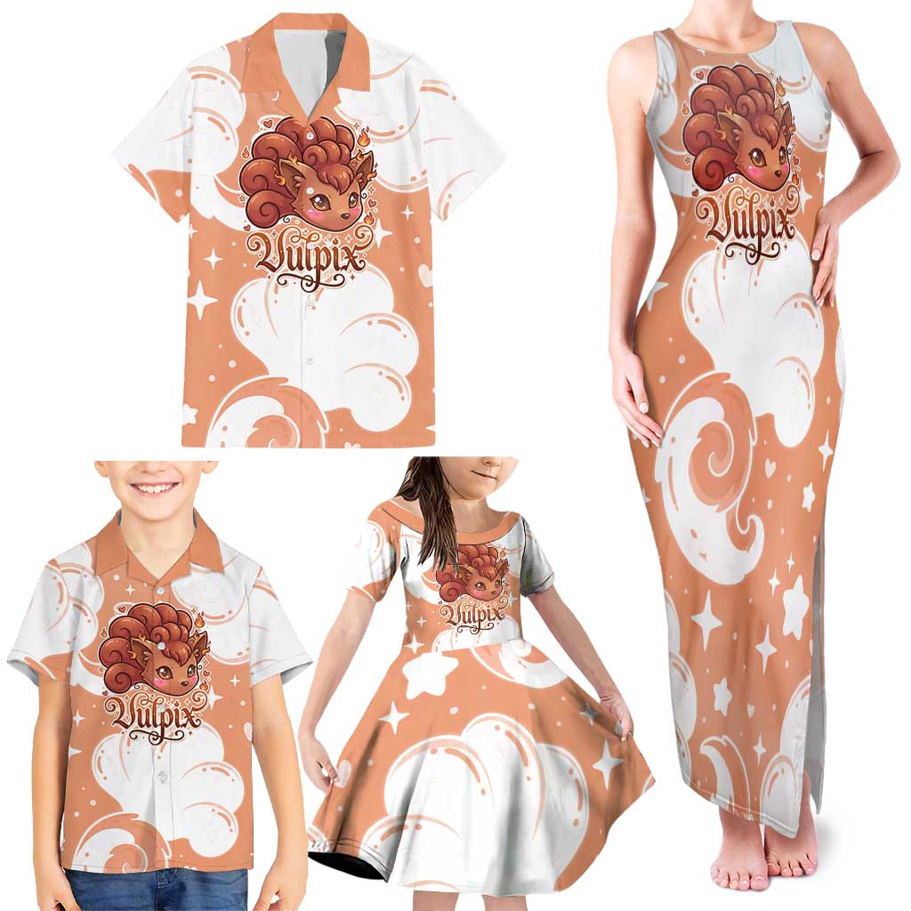 Vulpix Family Matching Tank Maxi Dress and Hawaiian Shirt Vintage Flame Swirl Art