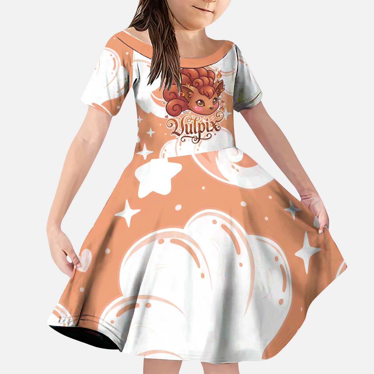 Vulpix Kid Short Sleeve Dress Vintage Flame Swirl Art