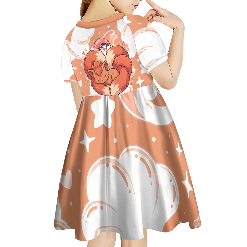 Vulpix Kid Short Sleeve Dress Vintage Flame Swirl Art
