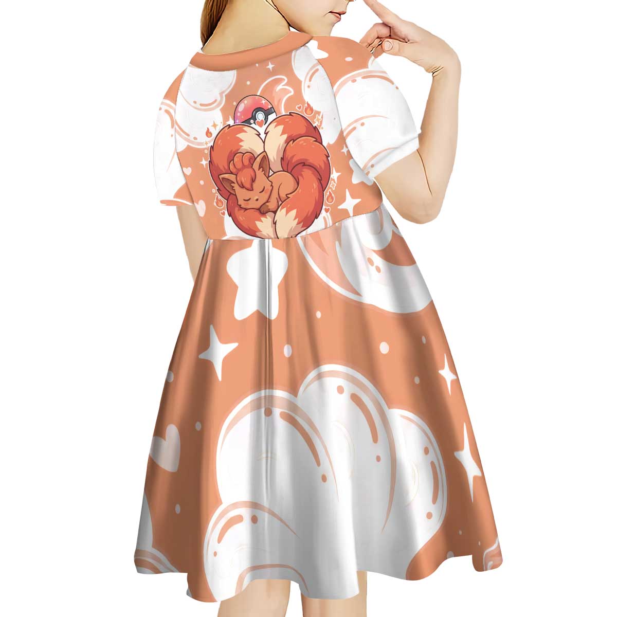 Vulpix Kid Short Sleeve Dress Vintage Flame Swirl Art