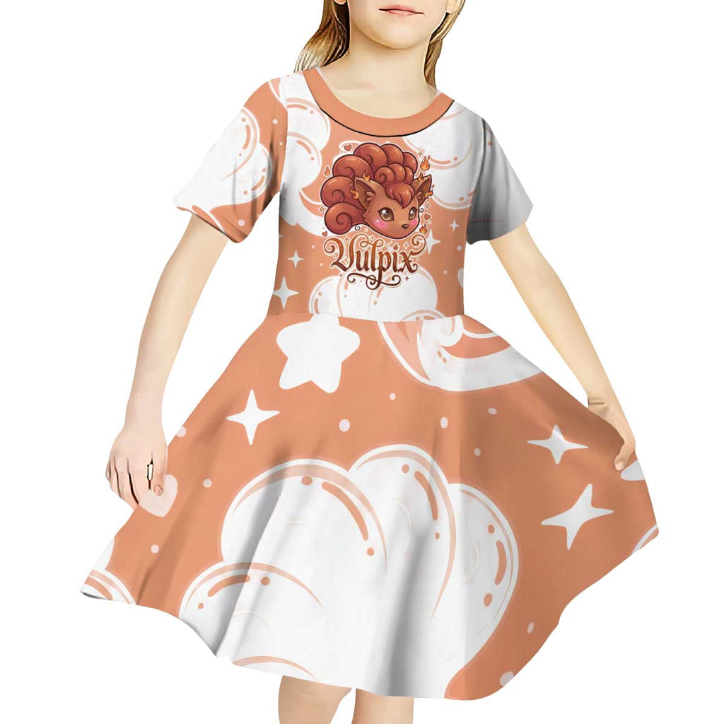 Vulpix Kid Short Sleeve Dress Vintage Flame Swirl Art
