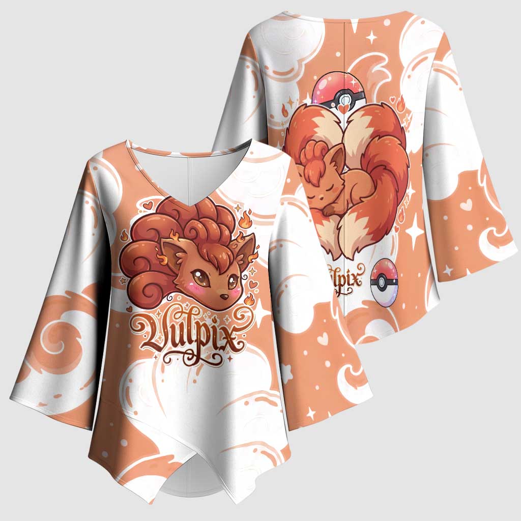 Vulpix Kimono Sleeve Blouse Vintage Flame Swirl Art